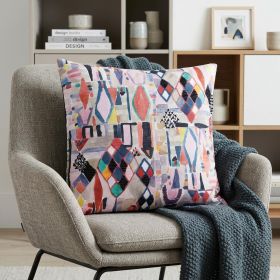 20" X 20" Red Pink Blue Gray And Black Polyester Abstract Zippered Pillow