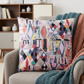 24" X 24" Red Pink Blue Gray And Black Polyester Abstract Zippered Pillow