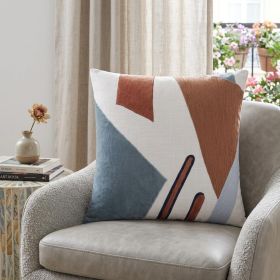 24" Blue and Off White Cotton Throw Pillow