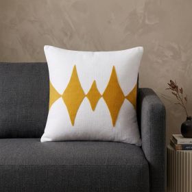 20" X 20" Yellow And White 100% Cotton Diamond Zippered Pillow