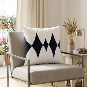 20" X 20" Blue And White 100% Cotton Diamond Zippered Pillow