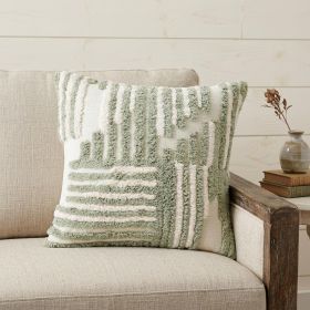 22" Sage Green and White Geometric Cotton Throw Pillow