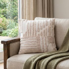 22" Beige and White Geometric Cotton Throw Pillow With Texture