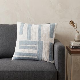 20" Ocean Blue and Ivory Cotton Throw Pillow