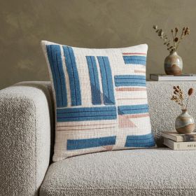 20" X 20" Teal And Ivory 100% Cotton Striped Zippered Pillow