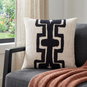 20" X 20" Black And Ivory 100% Cotton Geometric Zippered Pillow