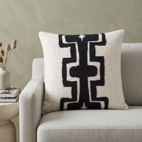 24" X 24" Black And Ivory 100% Cotton Geometric Zippered Pillow