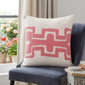 20" X 20" Coral And Ivory 100% Cotton Geometric Zippered Pillow