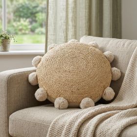 20" X 20" Tan Round Jute Zippered Pillow