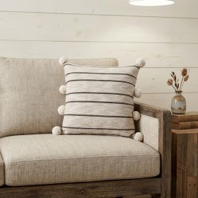 20" X 20" Beige White And Black Jute Striped Zippered Pillow