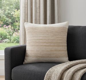 20" X 20" Natural and Ivory Striped Cotton Blend Zippered Pillow
