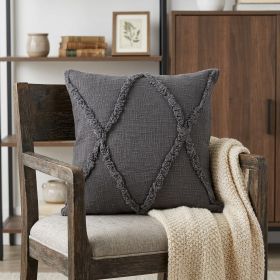 20" X 20" Dark Gray 100% Cotton Geometric Zippered Pillow