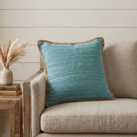 20" X 20" Turquoise Blue And Tan 100% Cotton Zippered Pillow