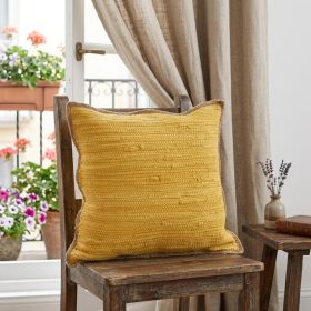 20" X 20" Yellow and Beige Cotton Blend Zippered Pillow