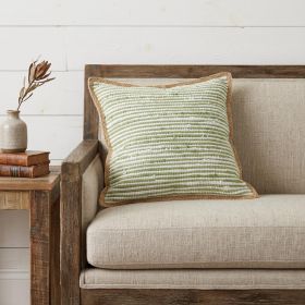 20" X 20" Sweet Pea Green, White And Tan 100% Cotton Striped Zippered Pillow