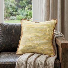 20" X 20" Golden Yellow, White And Tan 100% Cotton Striped Zippered Pillow