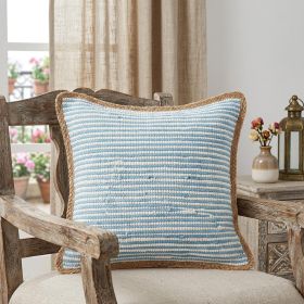 20" X 20" Air Blue White And Tan 100% Cotton Striped Zippered Pillow