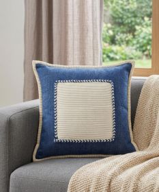 20" X 20" Navy And Cream 100% Cotton Zippered Pillow