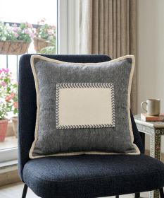 20" X 20" Gray And Cream 100% Cotton Zippered Pillow