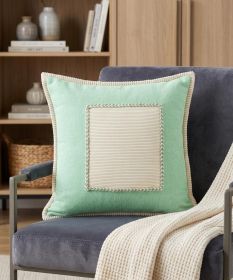 20" X 20" Pastel Green And Cream 100% Cotton Zippered Pillow