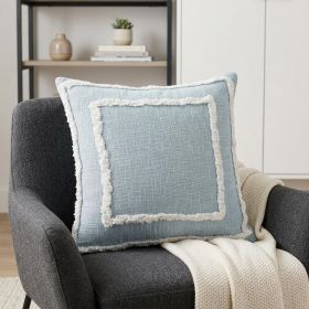 20" X 20" Sky Blue And White 100% Cotton Geometric Zippered Pillow