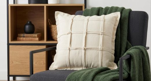20" X 20" Beige 100% Cotton Zippered Pillow