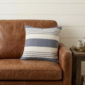 20" X 20" Blue And White 100% Cotton Coastal Zippered Pillow