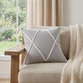 20" X 20" Light Gray And White 100% Cotton Coastal Zippered Pillow