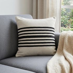 22" X 22" Black and White Striped Cotton Zippered Pillow
