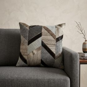 20" X 20" Gray And Brown 100% Wool Chevron Zippered Pillow