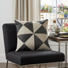 20" X 20" Charcoal And White 100% Wool Geometric Zippered Pillow