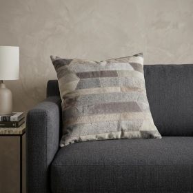 20" X 20" Gray Taupe And Ivory 100% Wool Striped Zippered Pillow