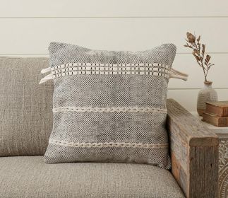 20" X 20" Black And Off-White 100% Cotton Striped Zippered Pillow