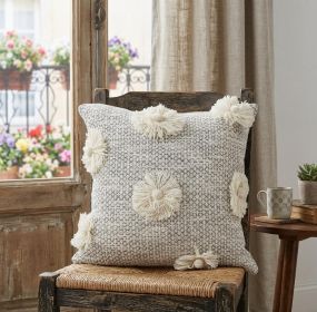 18" X 18" Gray and Ivory Geometric Cotton Zippered Pillow With Tassels