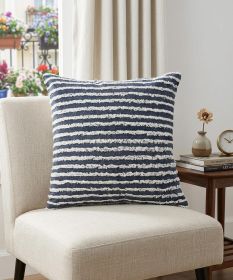 20" X 20" Ensign Blue And Cream 100% Cotton Striped Zippered Pillow
