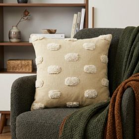 20" X 20" Cream And White 100% Cotton Zippered Pillow
