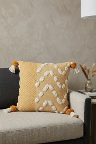 20" X 20" Yellow And Cream 100% Cotton Geometric Zippered Pillow