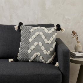20" X 20" Black Gray And Cream 100% Cotton Geometric Zippered Pillow