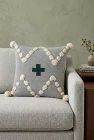 20" X 20" Black Off-White And Green 100% Cotton Geometric Zippered Pillow