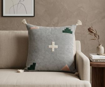 20" X 20" Black Off-White Pink And Green 100% Cotton Geometric Zippered Pillow