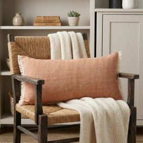 14" X 36" Orange And Tan 100% Cotton Zippered Pillow