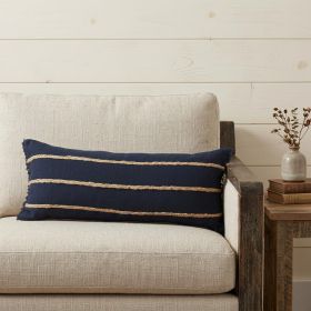14" X 36" Navy And Tan 100% Cotton Zippered Pillow