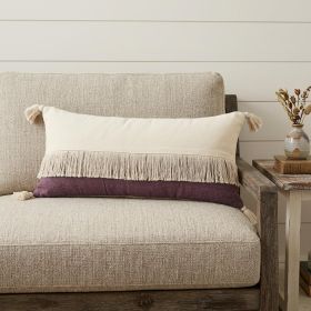 14" X 36" Purple And Off-White 100% Cotton Zippered Pillow