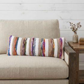 14" X 36" White Red Blue Orange And Tan Polyester Geometric Zippered Pillow