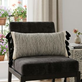 12" X 28" Gray Black And Ivory 100% Cotton Geometric Zippered Pillow