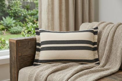 16" X 24" Gray And White 100% Cotton Striped Zippered Pillow