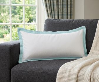 14" X 36" White And Icy Blue 100% Cotton Geometric Zippered Pillow