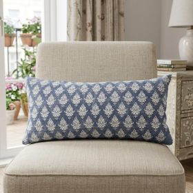 14" X 36" Vintage Indigo Blue And White 100% Cotton Geometric Zippered Pillow