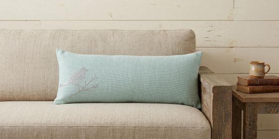 14" X 36" Blue Mint And Silver Polyester Geometric Zippered Pillow