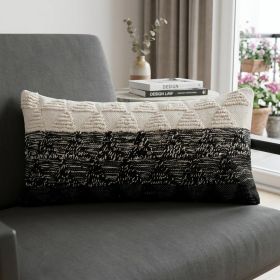 14" X 36" Black And Off-White 100% Cotton Geometric Zippered Pillow